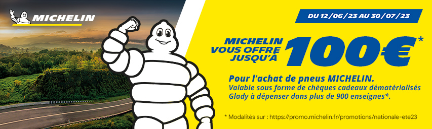 Jusqu’à 100€ de chèques cadeaux offerts pour l’achat de 2 ou 4 pneus Michelin*